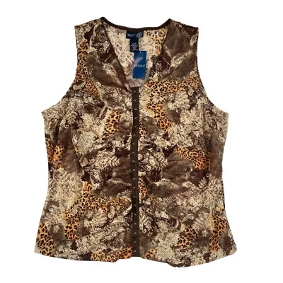 Blusa Venezia para mujer 22/24 marrón estampado de tigre transparente sin mangas nueva con etiquetas Foto 1 de 4