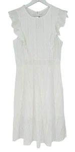 Vestido The Island Culture Midi Blanco Ojales Flutter Manga Forrado Talla M Nuevo con Etiquetas - Imagen 1 de 19