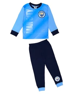 Boys Manchester City Pyjamas Set Blue Size 4-12 Years Long Sleeve Football PJs - Picture 1 of 6