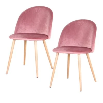 Pack de 2 Sillas de Comedor Acolchadas con Cubierta de Terciopelo Moderno Rosa - Imagen 1 de 4