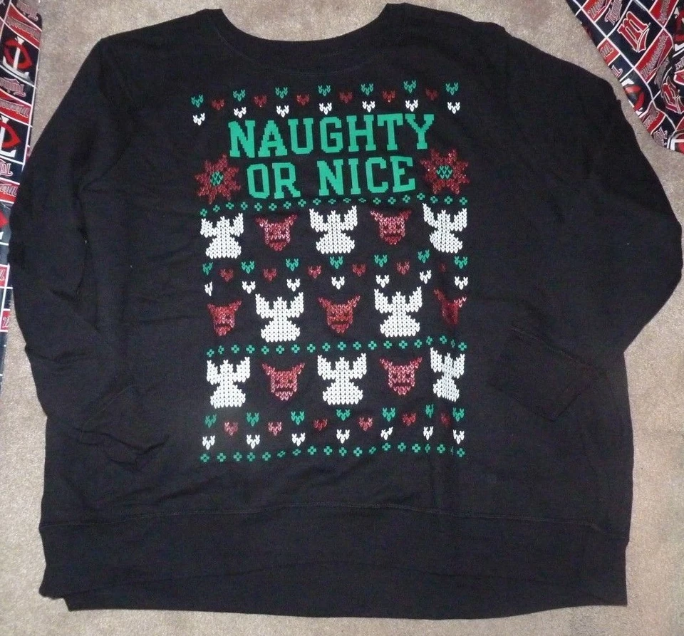 NUEVO Just My Size NAUGHTY NICE FEO Navidad Mujeres Crew Sudadera Plus 5X A445 Foto 1 de 1