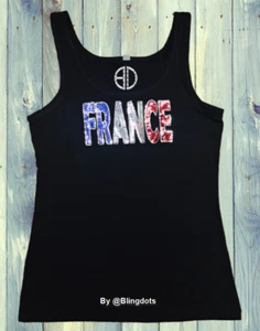 France Bling Shirt Sequins Black Tank Top No Rhinestone  - Picture 1 of 6