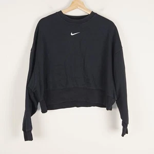 Nike Oversized Fleece Black Crew Pullover Sweatshirt Womens Sz S - Picture 1 of 11