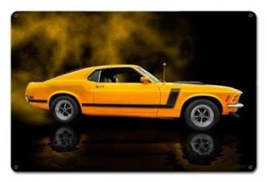 Mustang Boss 302 Fastback 1970 amarillo vintage automático Hot Rod cartel de metal para automóvil RRS005 - Imagen 1 de 1