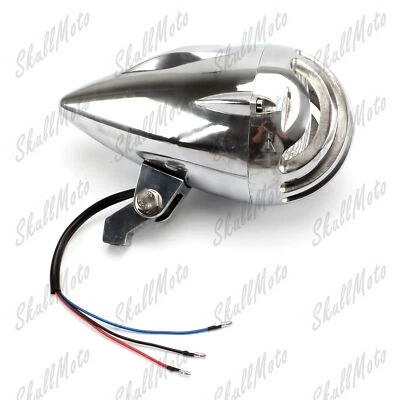 Chrome Bullet Headlight Assembly For Harley Bobber Chopper Sportster XL Softail  - Image 1 of 4