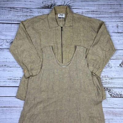 Chaqueta/Traje de Vestido FLAX Para Mujer Talla M Lino 2 Piezas Beige Jaspeado BOHO Hippie Foto 1 de 4