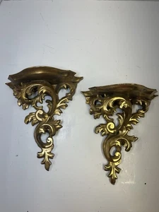 2 handgeschnitzte vergoldete Holz echt Blattgold Wandhalterung Regal italienisches Rokoko MCM - Bild 1 von 8