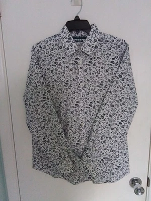 Perry Ellis Stretch Shirt Long Sleeve Medium Black And White Floral Pattern - Image 1 of 4