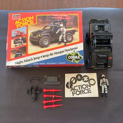 Jeep Palitoy Gi Joe 1984 Reino Unido Action Force Night Attack con conductor y caja CMPLT CASI NUEVO++ Foto 1 de 4
