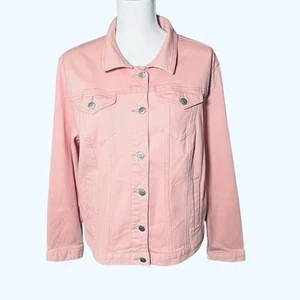 Time And Tru Womens Soft Pink Jean Jacket Button Front Stretchy Size Large 12 14 - Picture 1 of 14