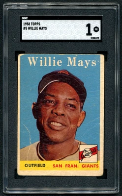 Willie Mays 1958 Topps SGC 1 Baseball Card Vintage Graded Giants MLB HOF #5 - Image 1 of 2