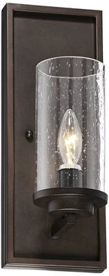 Nobel Industrial Wall Light Sconce Bronze Hardwired 5 1/4" Fixture Seedy Glass - Image 1 of 4