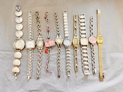 Лот 10 винтажные женские кварцевые часы с металлическими браслетами. Тестирование отсутствует - Изображение 1 из 4