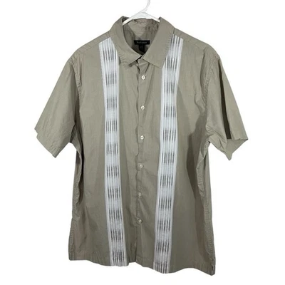 Van Heusen Men’s Large Brown White Short Sleeve Button Front Shirt Cotton Blend - Image 1 of 4
