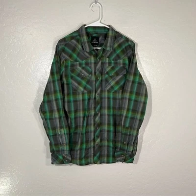 Prana Pearl Snap Shirt Mens Medium Western Green Plaid Long Sleeve - Image 1 of 4