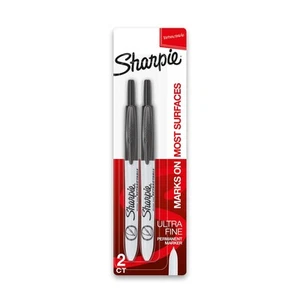 Retractable Permanent Markers, Ultra Fine Point, Black, 2 Count - Picture 1 of 6