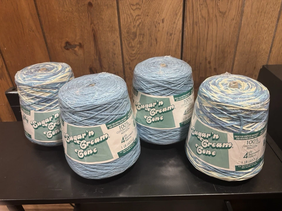 Hilo de algodón cono azúcar y crema 100 % 4 capas, 133 tonos denim y 28 LT AZUL 1 lb Foto 1 de 3