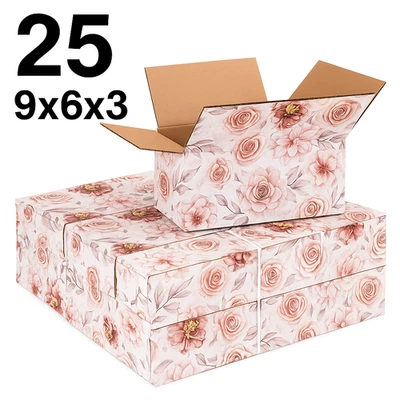 25 Boho Floral Shipping Boxes 9x6x3 | Decorative Recycled Packaging - Image 1 of 3