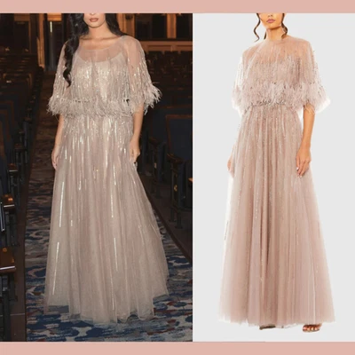 NUEVO CON ETIQUETAS MAC DUGGAL [10 ] 42098 Vestido Adornado Línea Detalle Pluma Capa S1591 Foto 1 de 4