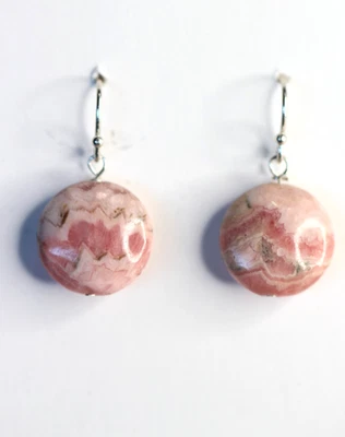 Brincos de rodocrosita rosa 14 mm moeda pedra preciosa natural prata esterlina 925 1" - Imagem 1 de 3