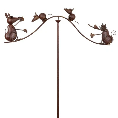 Gartenstecker Metall Katze und Mäuse 157 cm Gartendeko Tierfigur Dekofigur - Bild 1 von 4