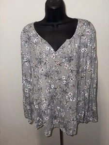 Blusa Pullover Liz Claiborne Manga Larga Gris Floral Mujer XL - Imagen 1 de 10
