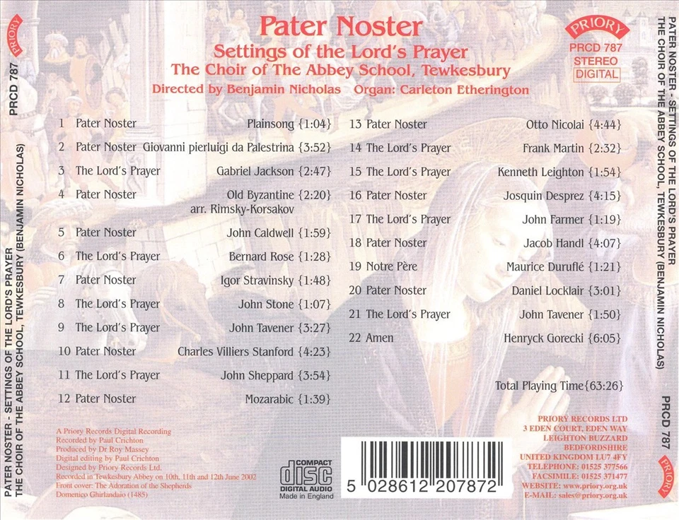 TEWKESBURY ABBEY SCHOOL CHOIR PATER NOSTER: SETTINGS OF THE LORD'S PRAYER NEW CD Foto 1 de 1