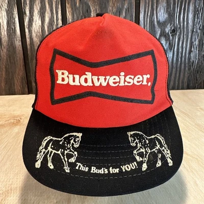 Sombrero de camionero vintage Budweiser cerveza años 70 80 caballo Clydesdale rojo negro malla Foto 1 de 4