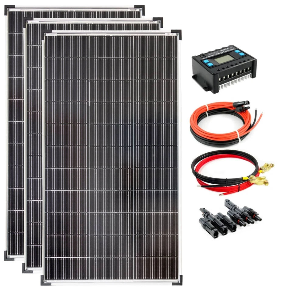 SOLARTRONICS Komplettset 3x120 Watt Solarmodul 1070x585 30A Laderegler Kabel Stecker Solar Ph
