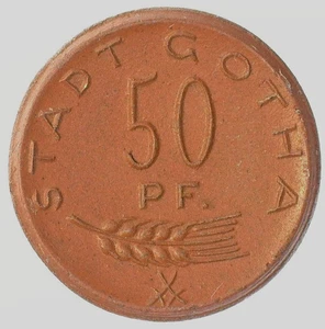 WEIMAR GERMANY  1921 STADT GOTHE BROWN PORCELAIN 50 PFENNIGE UNC. - Picture 1 of 2