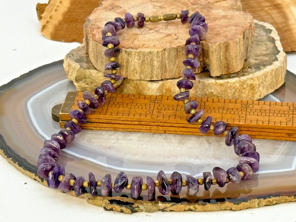 Vintage Nugget/Chip Amethyst w/gold bead accent Necklace 16"--2449.25 - Image 1 of 3