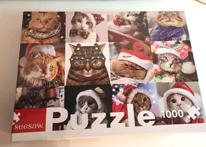 Puzzle 1000 pezzi Holiday Cats di Seesaw 18,9" x 28,8" sigillato in fabbrica NUOVO - Foto 1 di 6