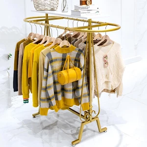 New Round Clothing Rack Floor Standing Clothes Hanging Rack Garment Display Gold - Picture 1 of 7