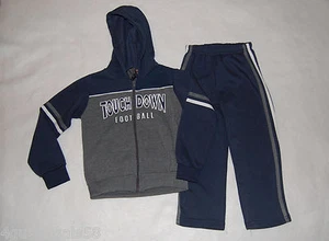 Boys Sweatsuit HOODIE JACKET Pants NAVY BLUE Gray Accents 4 TOUCHDOWN FOOTBALL - Picture 1 of 1