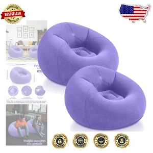 Inflatable Lazy Chair Set – Comfortable Light Purple Bean Bag for Living Spaces - Picture 1 of 9