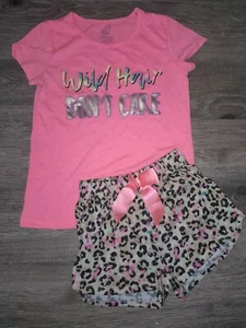 Max & Olivia WILD HAIR DONT CARE T-shirt and Shorts Leopard Print Girls Set 7/8 - Picture 1 of 6