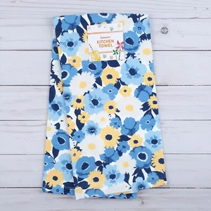 Kitchen Towel Floral Flowers Blue Yellow Dual Purpose - Picture 1 of 3
