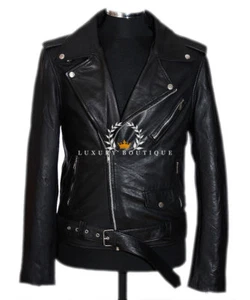 Brando Black Men's Biker Real Cowhide Leather Jacket 'WAREHOUSE CLEARANCE SALE' - Picture 1 of 9