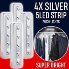 SILVER 4 LED STRIP PUSH LIGHTS BATTERY STICK CUPBOARD CABINET SHED CAMPER VAN