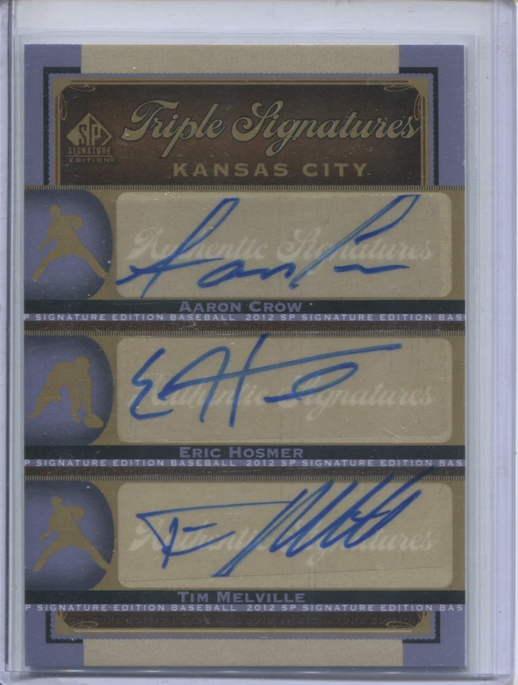 2012 UPPER DECK TRIPLE SIGNATURES AARON CROW/ERIC HOSMER/TIM MELVILLE ROYALS - Image 1 of 1