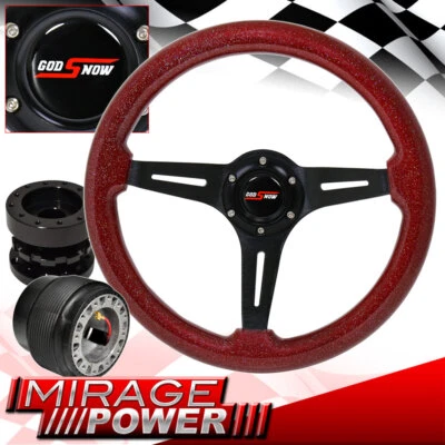 Steering Wheel Metallic Red Wood Black Deep Dish For 88-91 Crx + Extender Foto 1 de 4