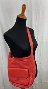 Brio Red Leather 13"x 10 1/2"x 2"Purse w/red Velvet Lining pockets VTG - Picture 1 of 21
