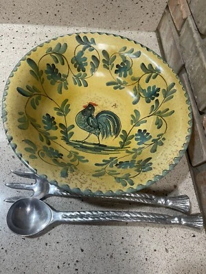 RARO Williams Sonoma Gallo Servir Cuenco Verde Italia 14” Plata Pinzas para Servir Foto 1 de 4