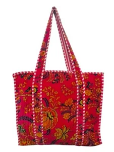 Indian Tote Bag Quilted Handmade Velvet Floral Large Shoulder Shopping Bag Women - Picture 1 of 3