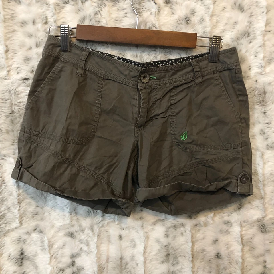 Volcom Juniors Cuffed Shorts Khaki Cotton Casual Size 1 - Image 1 of 4