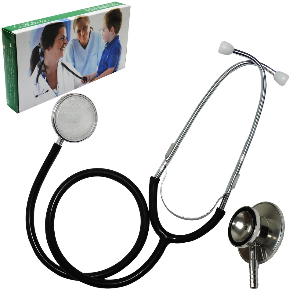 Timesco Dual Double Head Professional Doctors Cardiology Stethoscope Black Tube