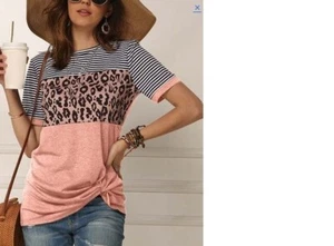 Camisa Pink Leopard Color Block Tee - Ladies XL New with Tags - Picture 1 of 1