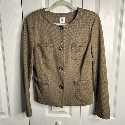 VETEMENTS Giacca CABI donna Penny spina di pesce blazer tweed marrone #3170 taglia media nuova senza etichette
