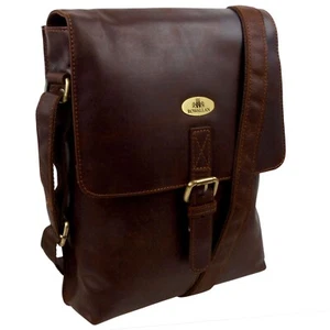 Rowallan Mens Half Flap Tanned Leather Messenger Bag - Cognac - Picture 1 of 6