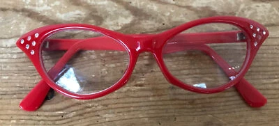 Estilo Vintage Retro Ojo de Gato Rojo Estrás Deslumbrante Disfraz Imitación Gafas S XS Foto 1 de 4